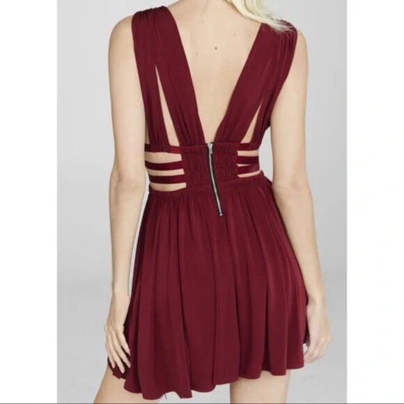 Express Grecian Pleated Cut-out Mini Dress in Burgundy size XS - Picture 3 of 6
